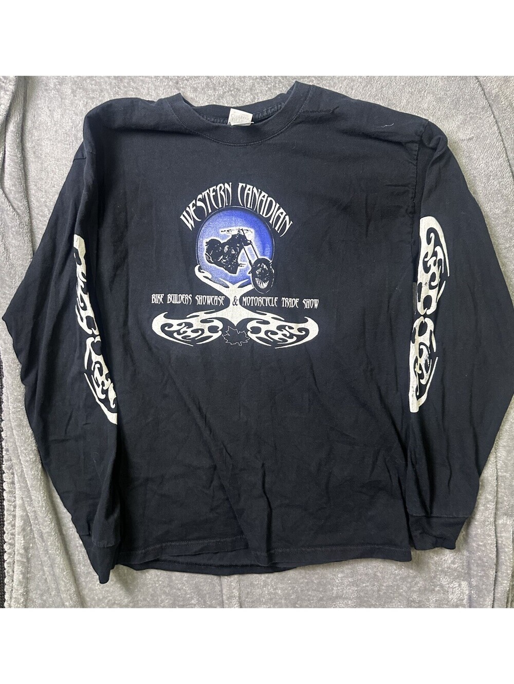 Vintage Western Canadian Bike Builders Motorcycle Shirt L Biker Long Sleeve Y2K